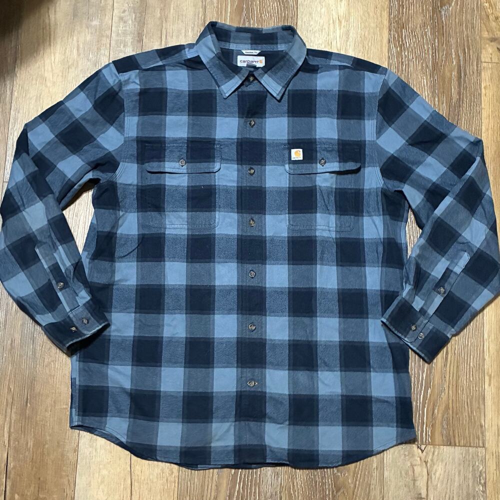Carhartt Blue Hubbard Flannel Shacket L Original Heavyweight Triple Stitch Work